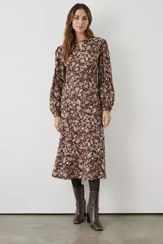 Коричневое платье-миди с вырезом-капелькой и цветочным принтом Debenhams, коричневый