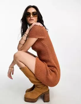 Коричневое платье мини с квадратным вырезом крючком ASOS