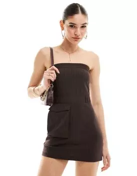 Коричневое платье мини в тонкую полоску Pull&Bear