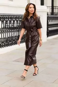 Коричневое платье-рубашка из искусственной кожи Myleene Klass, коричневый