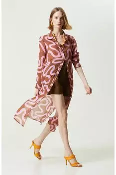 Коричневое платье с рубашечным воротником с рисунком Network, коричневый