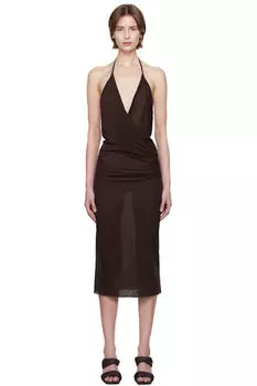 Коричневое платье в стиле Голливуд с драпировкой Rick Owens