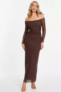 Коричневое сетчатое платье-мидакси Bardot QUIZ Clothing