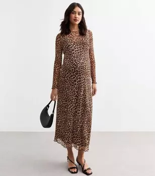 Коричневое сетчатое платье миди с леопардовым принтом для беременных New Look, коричневый