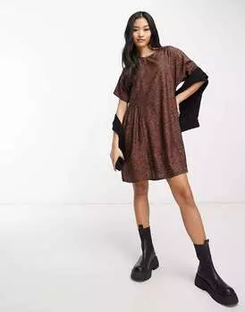 Коричневое свободное платье мини с пятнами Wednesday's Girl