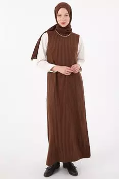 Коричневое трикотажное платье без рукавов в рубчик ALL DAY