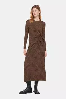 Коричневое трикотажное платье с завязками и принтом Whistles, коричневый