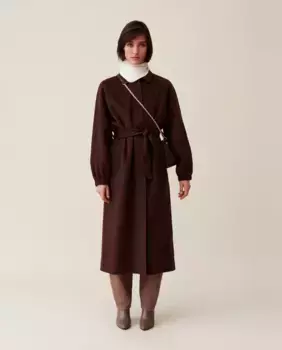 Коричневое узкое длинное женское тканевое пальто Claudie Pierlot