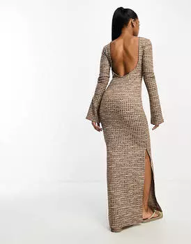 Коричневое вязаное платье макси с овальной спинкой Vero Moda