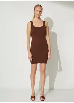 Коричневое женское мини-платье без рукавов с прямым квадратным воротником GIZAN People By Fabrika, коричневый
