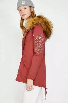 Коричневое женское пальто с капюшоном из искусственного меха Koton, розовый
