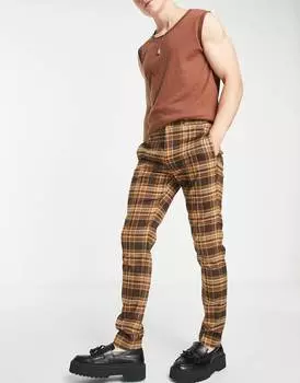 Коричневые элегантные брюки скинни в клетку ASOS DESIGN