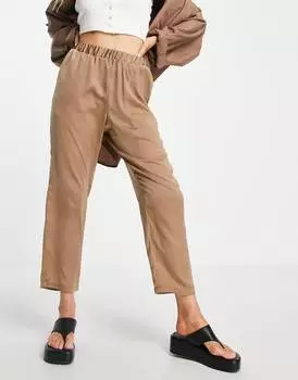 Коричневые атласные брюки с завышенной талией ASOS DESIGN