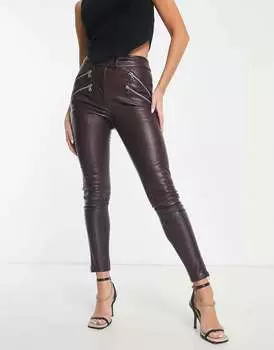 Коричневые байкеры из искусственной кожи с молниями ASOS