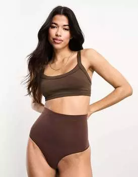 Коричневые бесшовные стринги с высокой талией Vero Moda