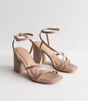 Коричневые босоножки на блочном каблуке с ремешками New Look, светло-коричневый