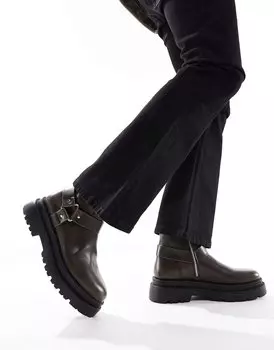 Коричневые ботинки chelsea western с серебряной фурнитурой ASOS