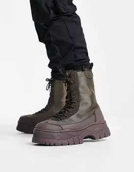 Коричневые ботинки на шнуровке на массивной подошве ASOS DESIGN