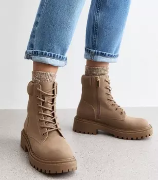 Коричневые ботинки на шнуровке под кожу New Look, светло-коричневый