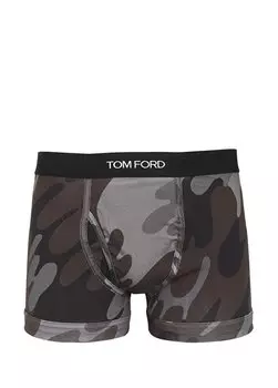 Коричневые боксеры с камуфляжным узором Tom Ford
