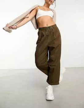 Коричневые брюки-бочонки с завышенной талией и завязкой на талии ASOS