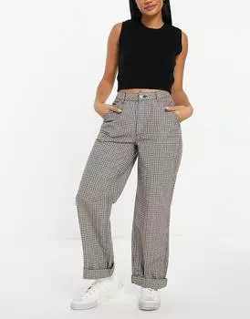 Коричневые брюки чинос в клетку ASOS DESIGN Hourglass с напуском