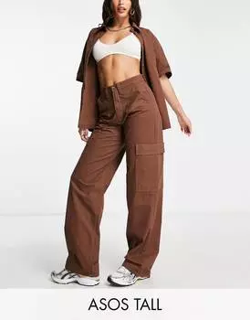 Коричневые брюки карго оверсайз ASOS DESIGN Tall