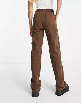 Коричневые брюки карго прямого кроя Stradivarius Tall