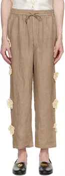Коричневые брюки с цветочным принтом HARAGO
