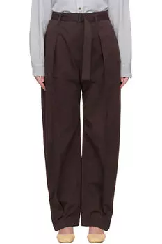 Коричневые брюки с поясом и свободным кроем LEMAIRE