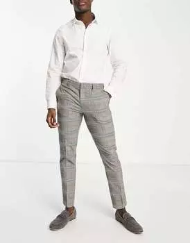 Коричневые брюки узкого кроя в клетку Selected Homme