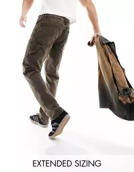 Коричневые джинсы ASOS прямого кроя с деталями Carpenter