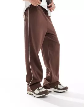 Коричневые джоггеры прямого кроя с окантовкой ASOS DESIGN