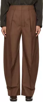 Коричневые изогнутые объемные брюки по фигуре LEMAIRE