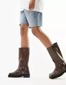 Коричневые кожаные байкерские ботинки премиум-класса Topshop Ruby