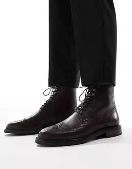 Коричневые кожаные ботинки броги со шнуровкой ASOS DESIGN
