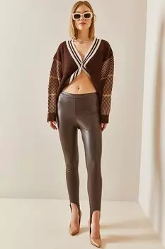 Коричневые кожаные брюки на ножке 3KXK5-46571-18 XHAN