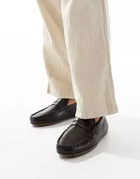 Коричневые кожаные лоферы для водителей ASOS DESIGN