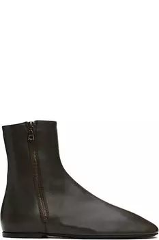 Коричневые кожаные сапоги-носки Dries Van Noten
