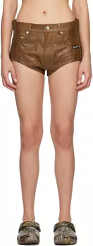 Коричневые кожаные шорты с пятью карманами VTMNTS