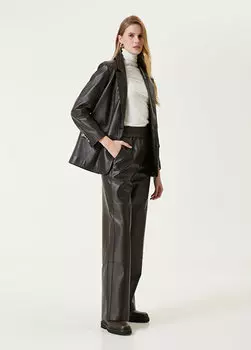 Коричневые кожаные свободные брюки Beymen