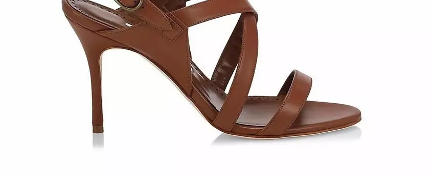 Коричневые кожаные высокие кожаные сандалии с ремешками для женщин Singanu Manolo Blahnik, коричневый