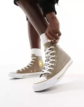Коричневые кроссовки Converse Chuck Taylor All Star из твила с золотыми деталями