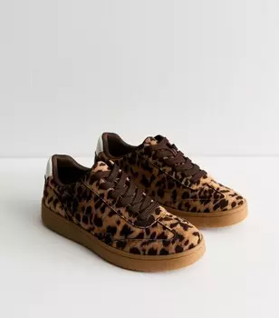 Коричневые кроссовки с леопардовым принтом New Look, светло-серый