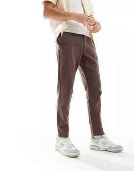 Коричневые льняные зауженные брюки-чиносы ASOS DESIGN