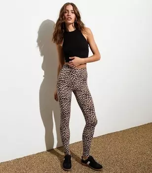 Коричневые леггинсы с леопардовым принтом и завышенной талией New Look, коричневый
