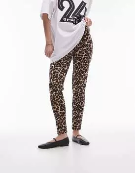 Коричневые леггинсы с леопардовым принтом Topshop