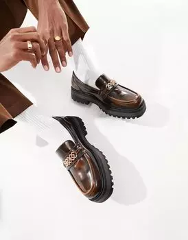 Коричневые лоферы из искусственной кожи на массивной подошве ASOS
