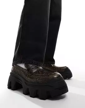 Коричневые массивные лоферы из искусственной змеи ASOS DESIGN
