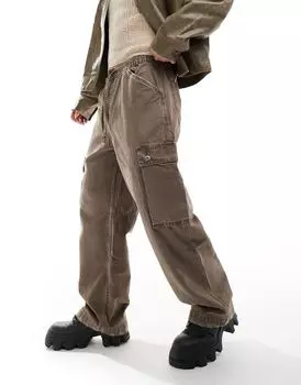 Коричневые мешковатые брюки карго Bershka